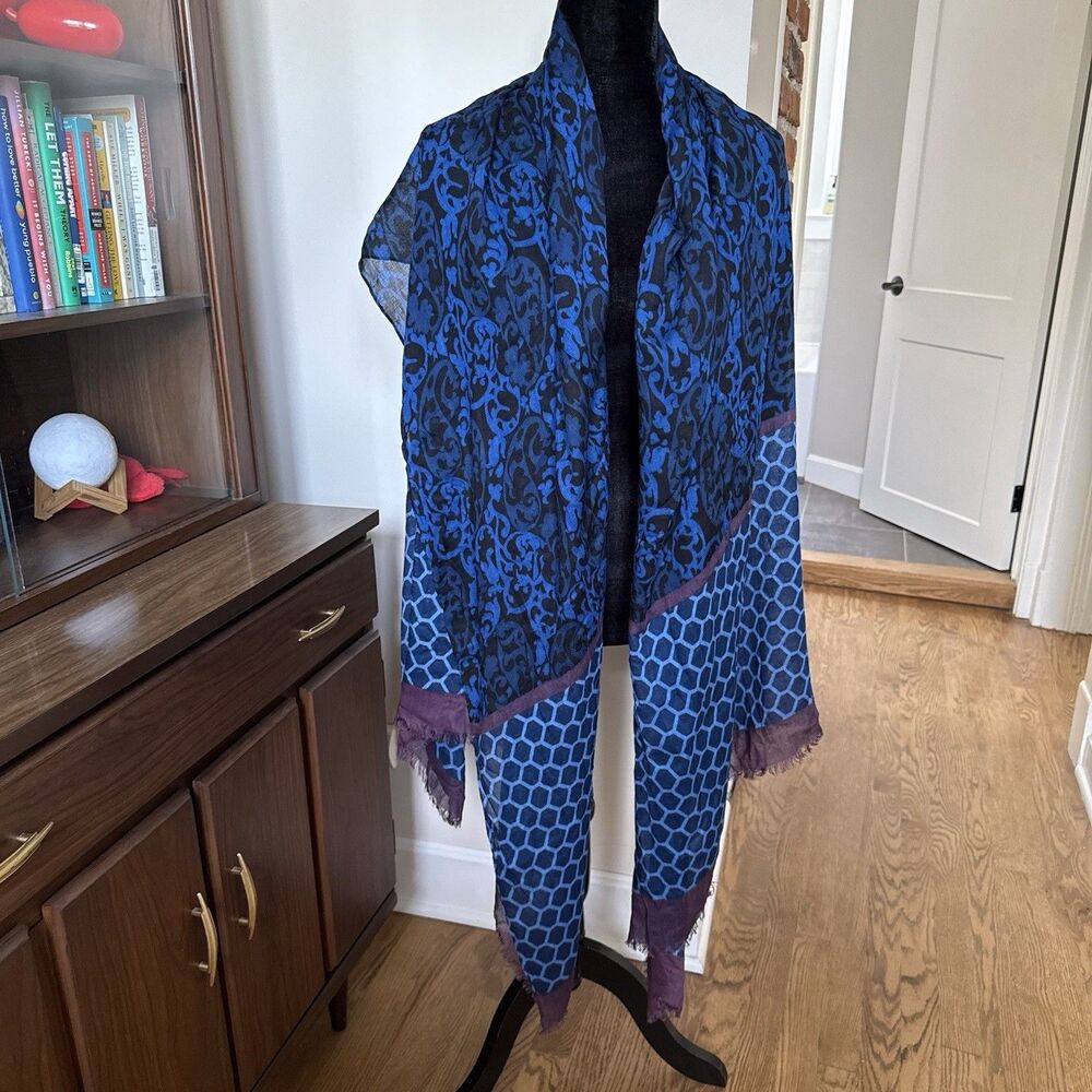 Ann Taylor NWT Blue And Purple Geometric Paisley Print Scarf Shawl Wrap 80”x44”